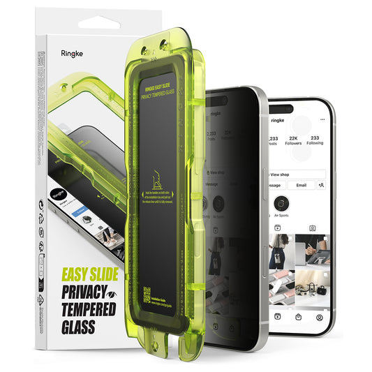 Protector de pantalla Privacy Ringke Easy Slide para Apple iPhone 17 Pro Max, vidrio templado, adhesivo completo, set de 2 piezas