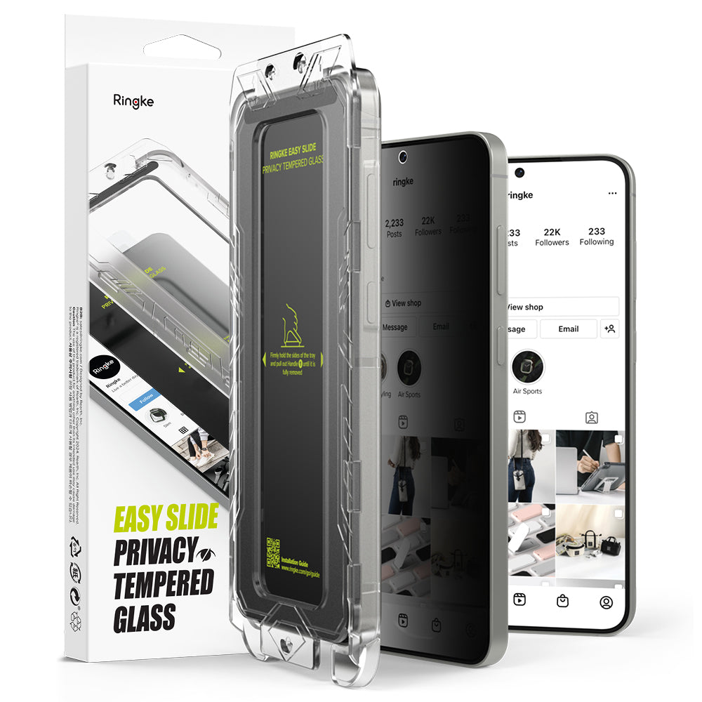 Protector de pantalla Privacy Ringke Easy Slide para Samsung Galaxy S25+ S936, vidrio templado, adhesivo completo, set de 2 piezas