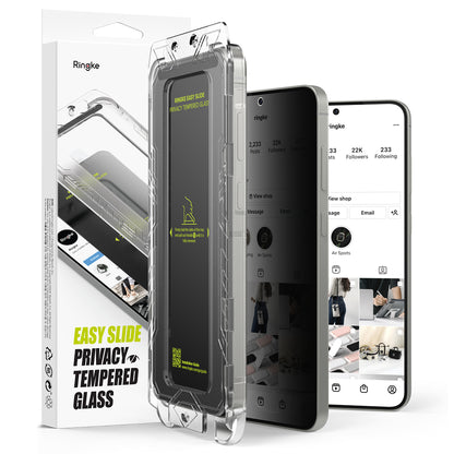 Protector de pantalla Privacy Ringke Easy Slide para Samsung Galaxy S25+ S936, vidrio templado, adhesivo completo, set de 2 piezas