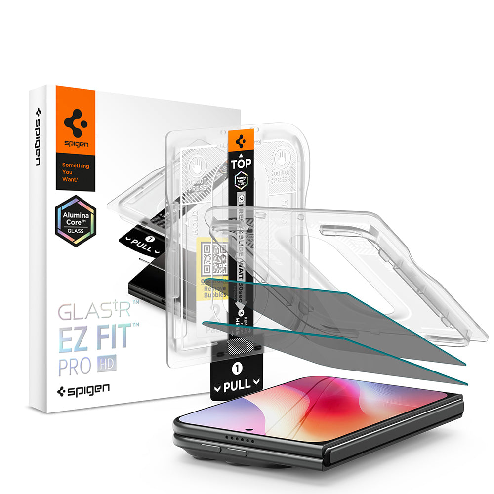 Protector de pantalla Privacy Spigen GlastR EZ FIT Pro HD para Apple iPhone Duo, Vidrio templado, Pegamento completo, Set de 2 piezas AGL12015