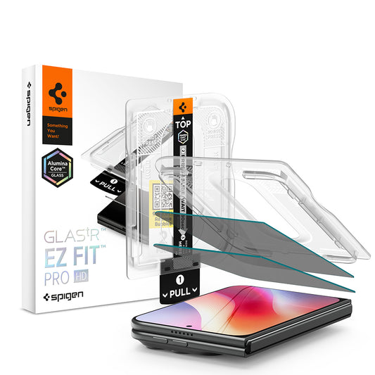Protector de pantalla Privacy Spigen GlastR EZ FIT Pro HD para Apple iPhone Duo, Vidrio templado, Pegamento completo, Set de 2 piezas AGL12015