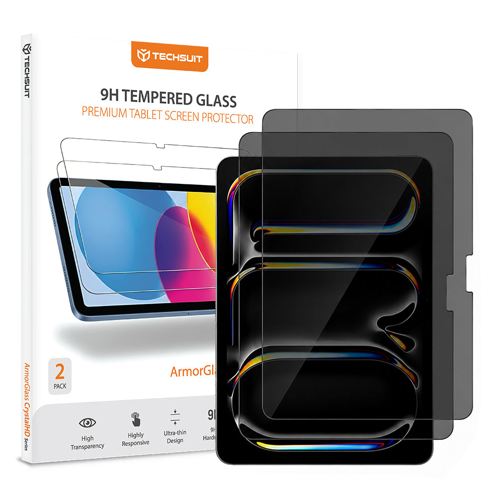 Protector de pantalla Privacy Techsuit ArmorGlass CrystalHD para Apple iPad Pro 11 (2024), Vidrio templado, Pegamento completo, Set de 2 piezas