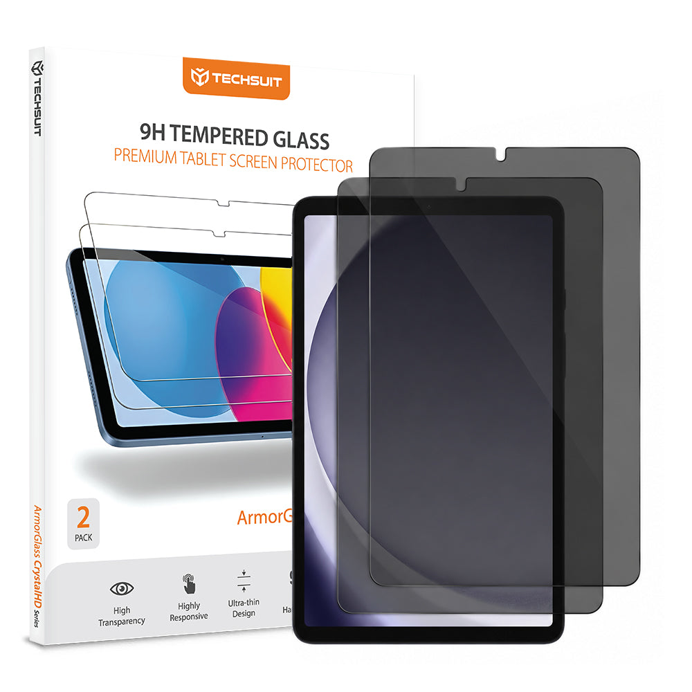 Protector de pantalla Privacy Techsuit ArmorGlass CrystalHD para Samsung Galaxy Tab A11 / Tab A9, vidrio templado, adhesivo completo, juego de 2 piezas
