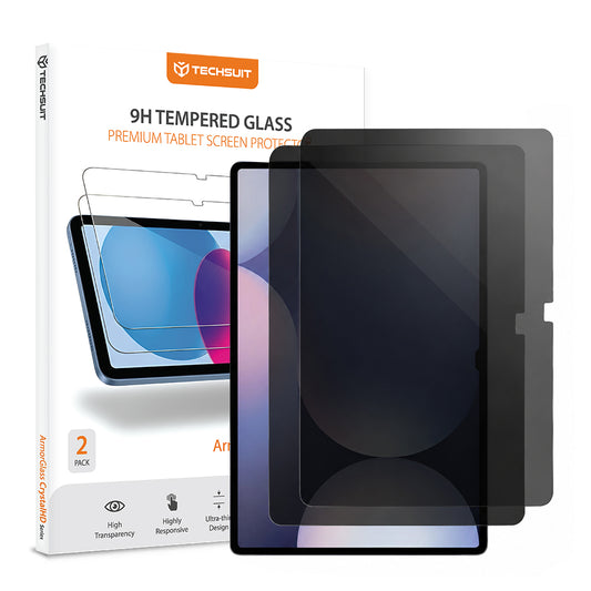 Protector de pantalla Privacy Techsuit ArmorGlass CrystalHD para Samsung Galaxy Tab S10+ / Tab S9 FE+, Vidrio templado, Pegamento completo, Set de 2 piezas