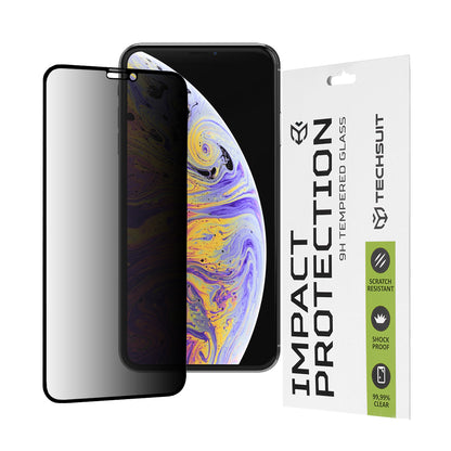 Protector de pantalla Privacy Techsuit para Apple iPhone 11 Pro Max / XS Max, vidrio templado, adhesivo completo, 111D