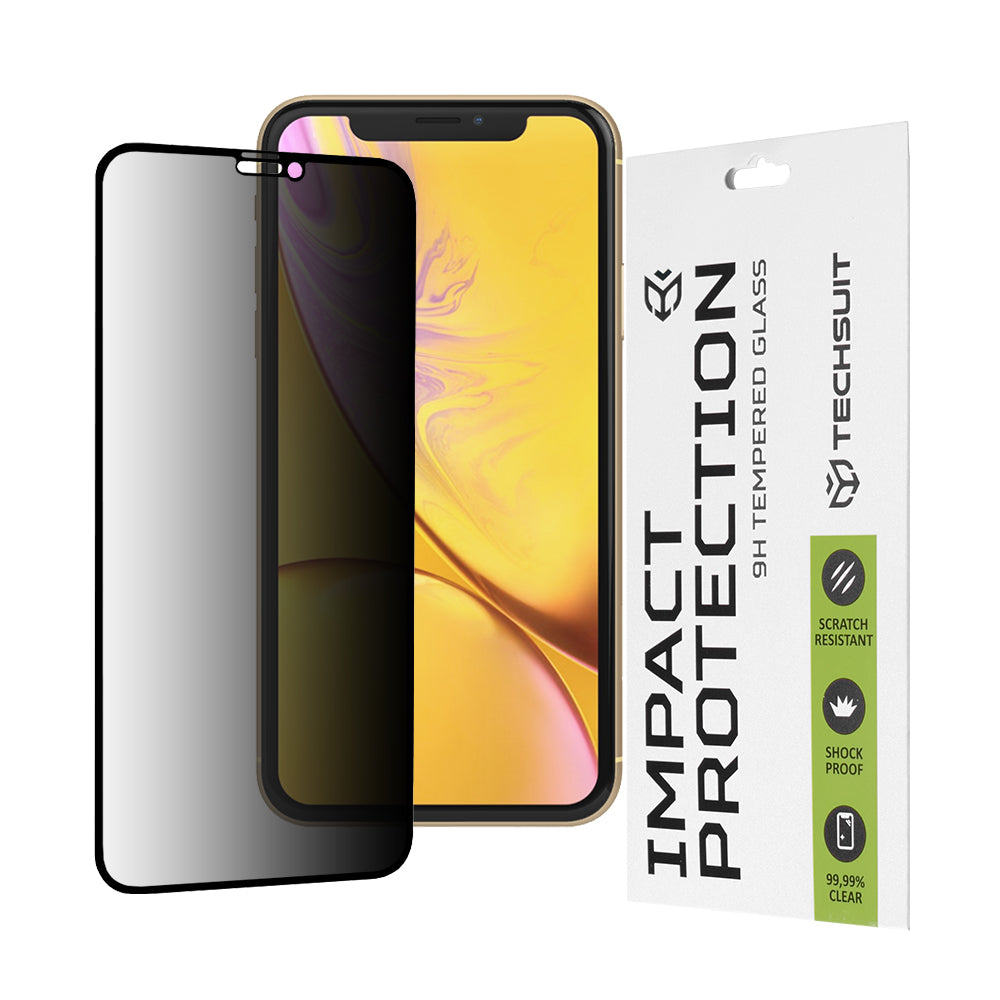 Protector de pantalla Privacy Techsuit para Apple iPhone 11 / XR, vidrio templado, adhesivo completo, 111D