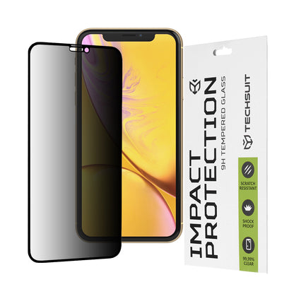 Protector de pantalla Privacy Techsuit para Apple iPhone 11 / XR, vidrio templado, adhesivo completo, 111D