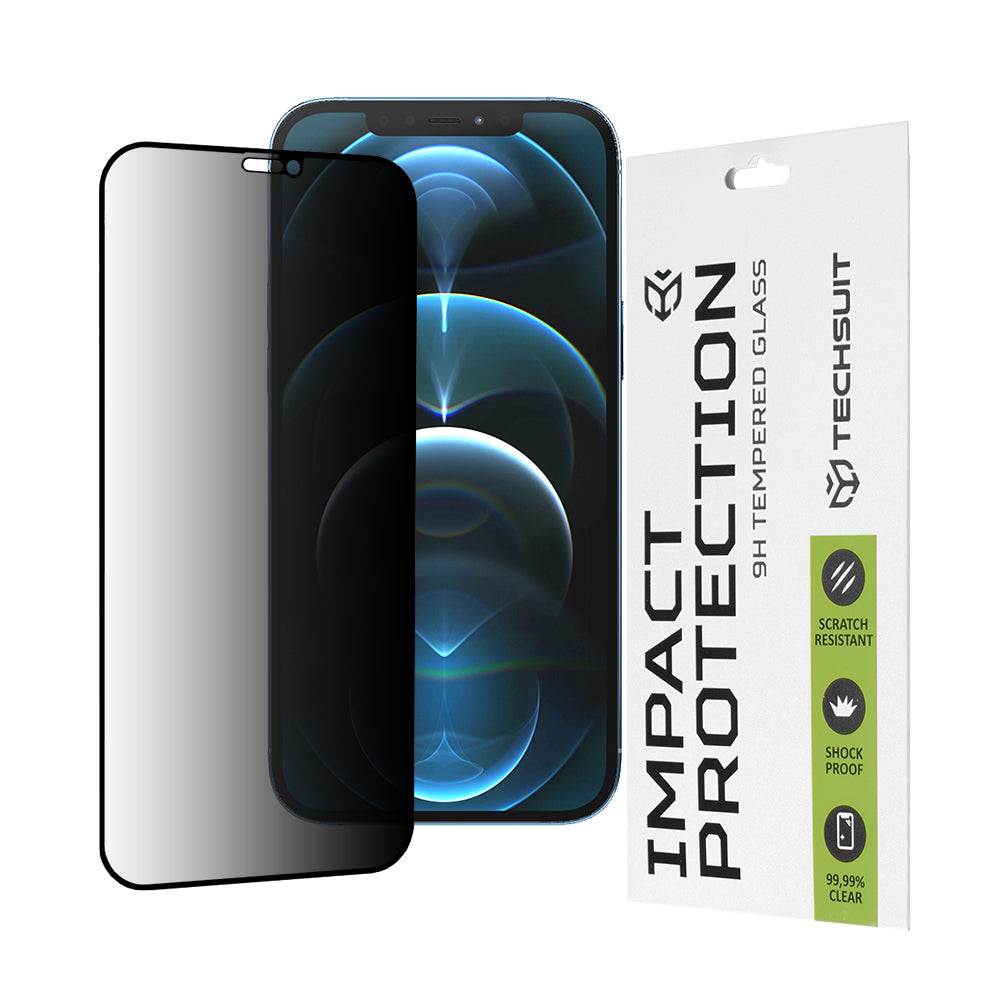 Protector de pantalla Privacy Techsuit para Apple iPhone 12 Pro Max, vidrio templado, adhesivo completo, 111D