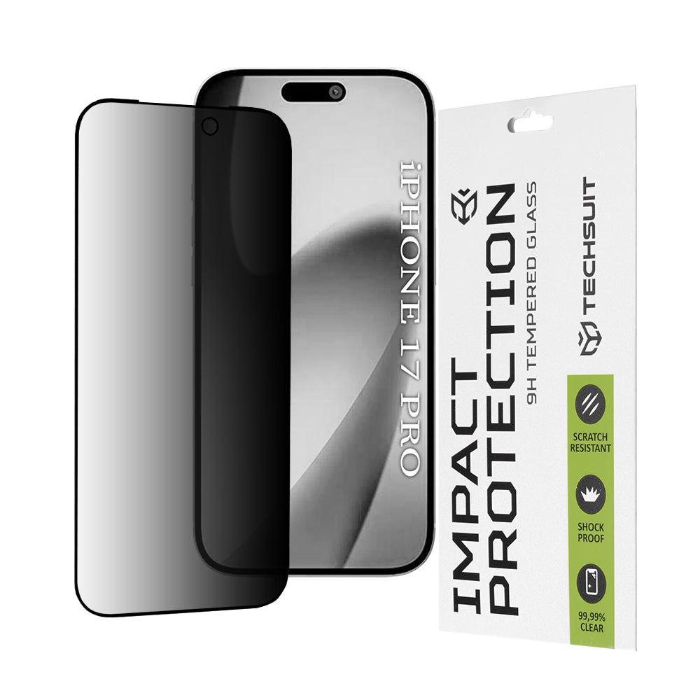 Protector de pantalla Privacy Techsuit para Apple iPhone 17 Pro, Cristal Templado, Full Glue, 111D