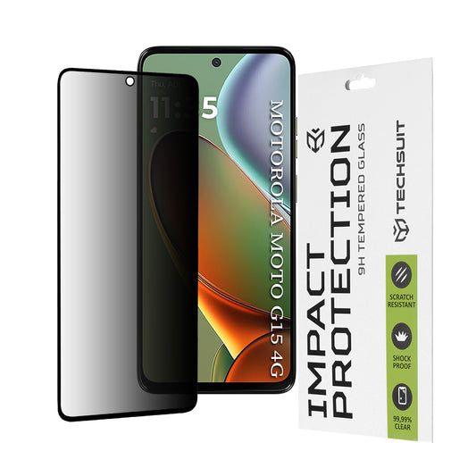 Protector de pantalla Privacy Techsuit para Motorola Moto G15 / G15 Power, vidrio templado, adhesivo completo, 111D
