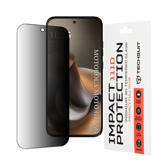 Protector de pantalla Privacy Techsuit para Motorola Moto G77 / G67, Cristal Templado, Full Glue, 111D