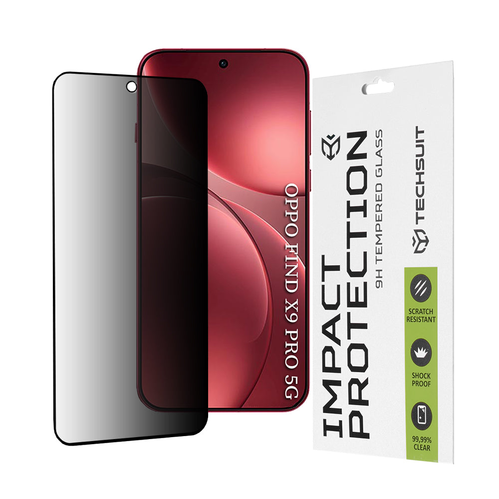 Protector de pantalla Privacy Techsuit para Oppo Find X9 Pro, Cristal Templado, Full Glue, 111D