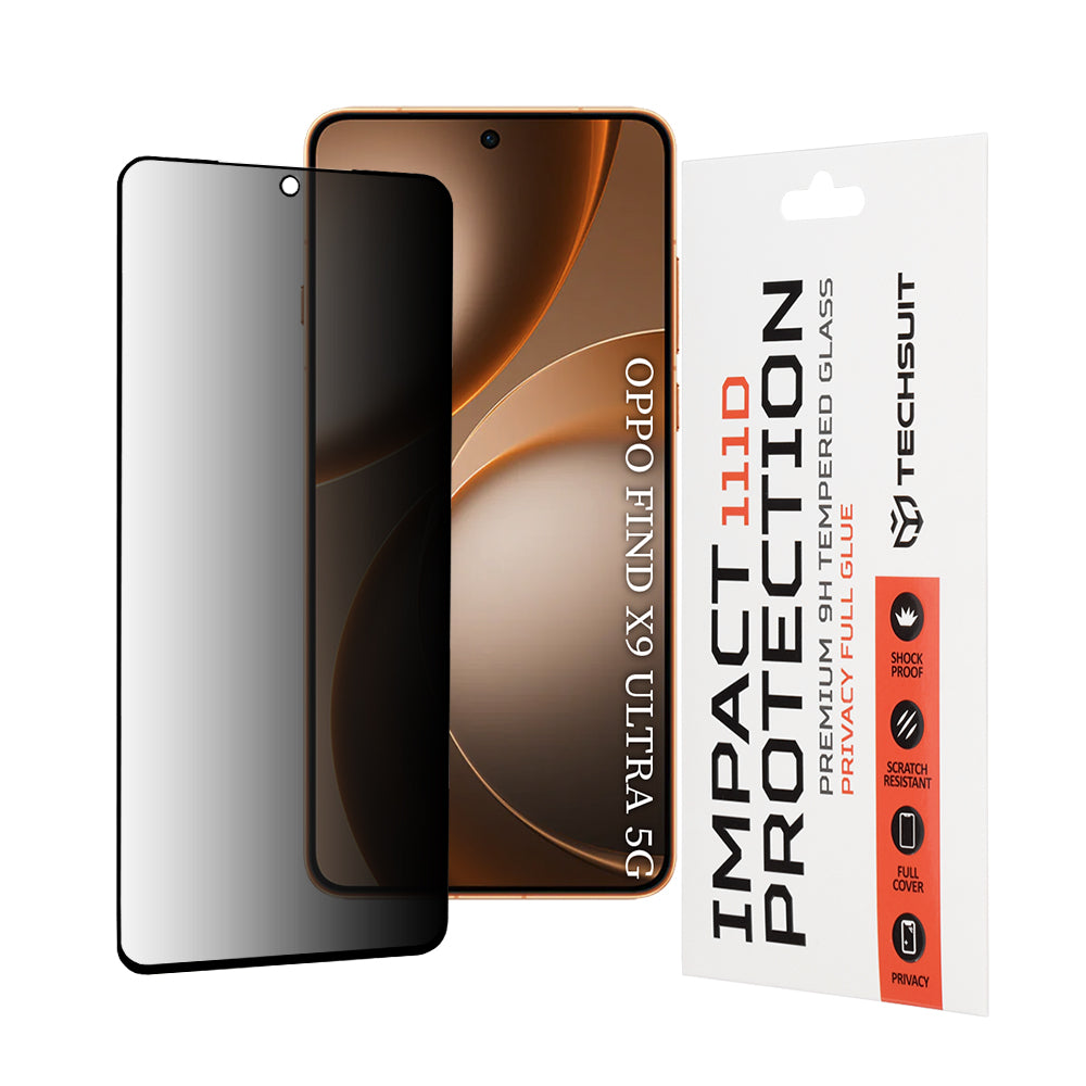 Protector de pantalla Privacy Techsuit para Oppo Find X9 Ultra, vidrio templado, adhesivo completo, 111D