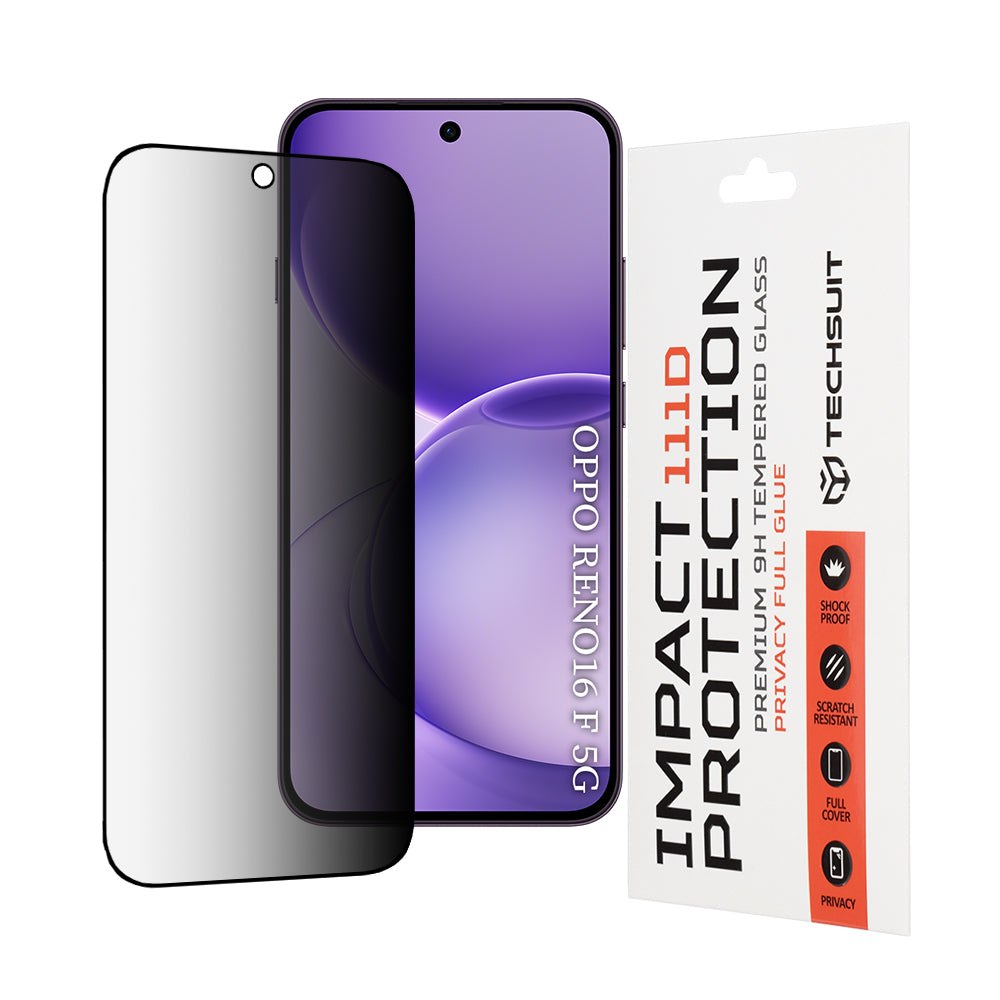 Protector de pantalla Privacy Techsuit para Oppo Reno16 F / Reno16 FS, vidrio templado, adhesivo completo, 111D