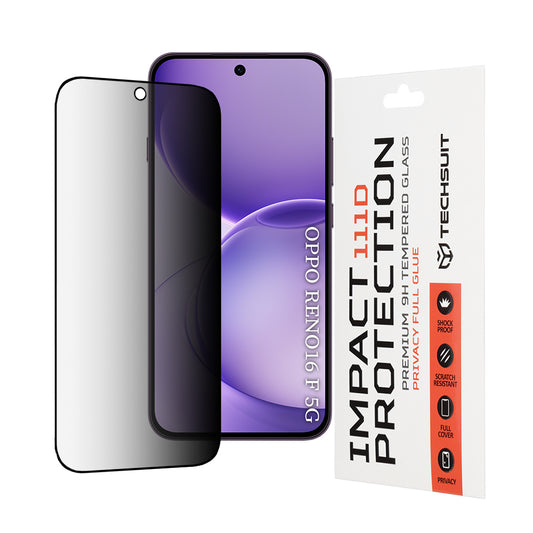 Protector de pantalla Privacy Techsuit para Oppo Reno16 F / Reno16 FS, vidrio templado, adhesivo completo, 111D