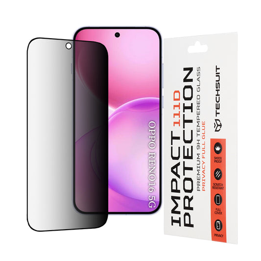 Protector de pantalla Privacy Techsuit para Oppo Reno16 / Reno16 Pro, vidrio templado, adhesivo completo, 111D