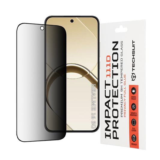 Protector de pantalla Privacy Techsuit para Realme 16, vidrio templado, adhesivo completo, 111D