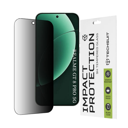 Protector de pantalla Privacy Techsuit para Realme GT 8 Pro, Cristal Templado, Full Glue, 111D