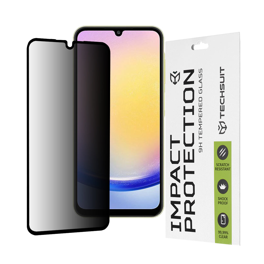 Protector de pantalla Privacy Techsuit para Samsung Galaxy A25 A256, vidrio templado, adhesivo completo, 111D