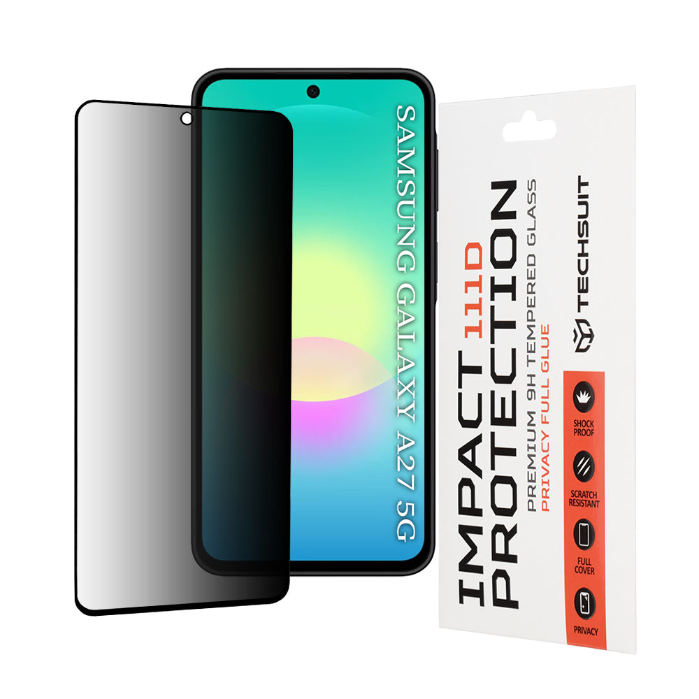 Protector de pantalla Privacy Techsuit para Samsung Galaxy A27 5G, vidrio templado, adhesivo completo, 111D