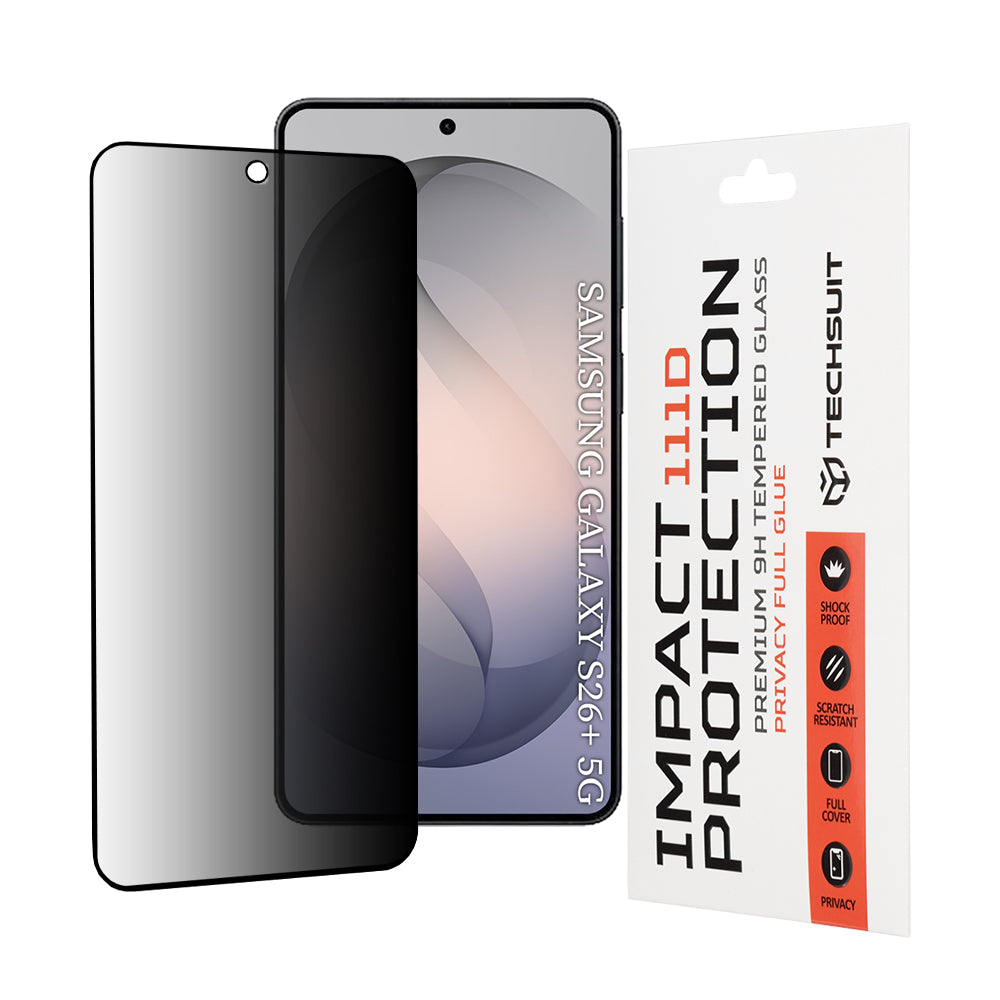Protector de pantalla Privacy Techsuit para Samsung Galaxy S26 Plus S947, Cristal Templado, Full Glue, 111D