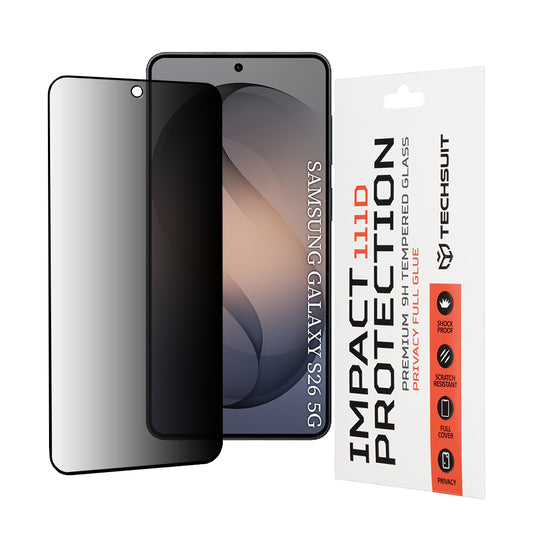 Protector de pantalla Privacy Techsuit para Samsung Galaxy S26, Cristal Templado, Full Glue, 111D