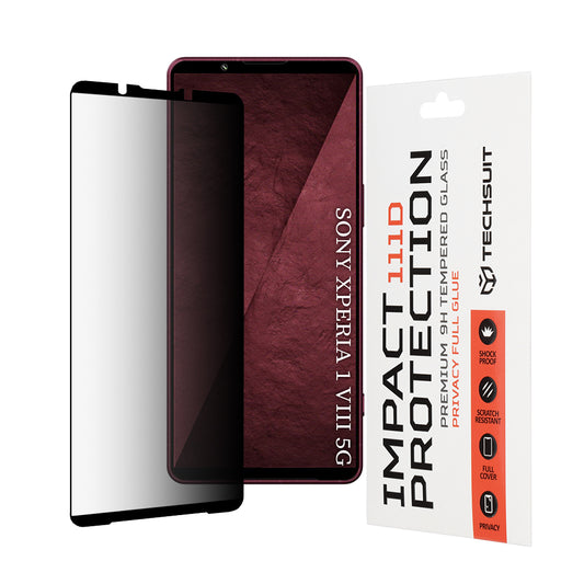 Protector de pantalla Privacy Techsuit para Sony Xperia 1 VIII, vidrio templado, adhesivo completo, 111D