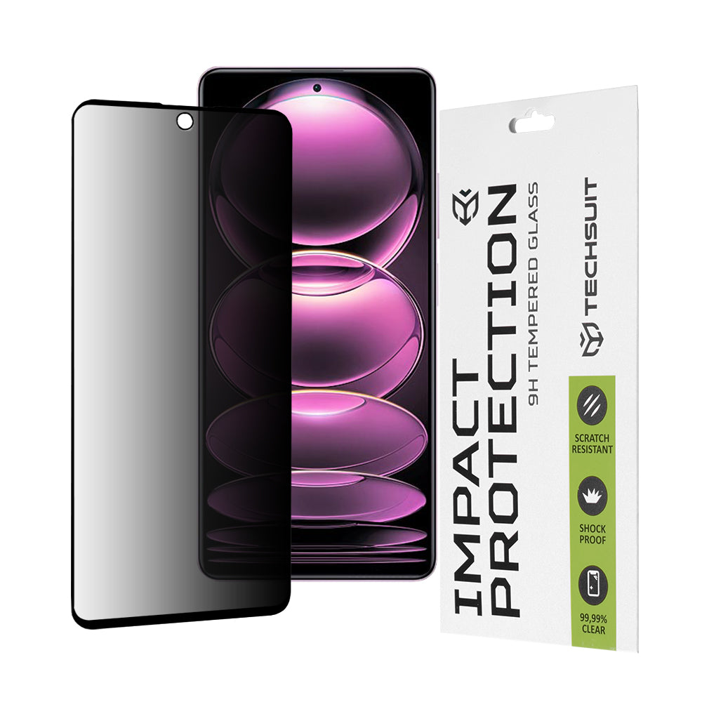 Protector de pantalla Privacy Techsuit para Xiaomi Poco X5 Pro / Redmi Note 12 Pro 5G / Note 12 Pro+, Vidrio templado, Pegamento completo, 111D