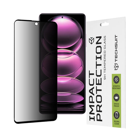 Protector de pantalla Privacy Techsuit para Xiaomi Poco X5 Pro / Redmi Note 12 Pro 5G / Note 12 Pro+, Vidrio templado, Pegamento completo, 111D