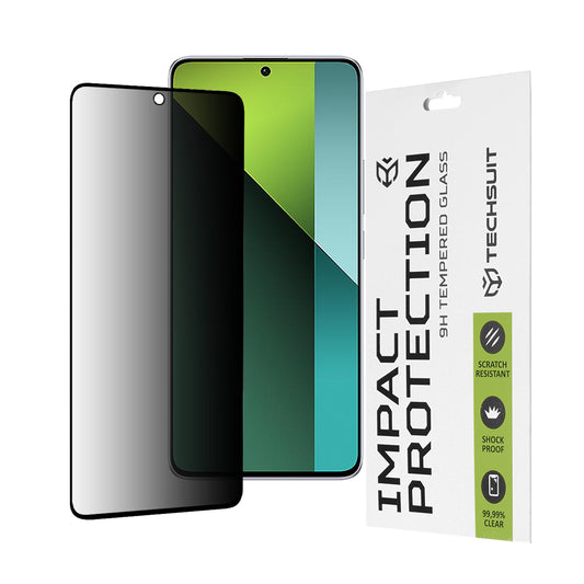 Protector de pantalla Privacy Techsuit para Xiaomi Poco X6 / Redmi Note 13 Pro 5G, vidrio templado, adhesivo completo, 111D