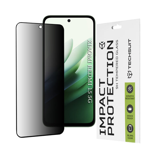 Protector de pantalla Privacy Techsuit para Xiaomi Redmi 15 5G / 15 4G, vidrio templado, adhesivo completo, 111D