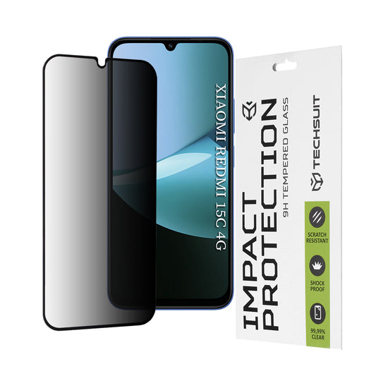 Protector de pantalla Privacy Techsuit para Xiaomi Redmi 15C 5G / 15C 4G, vidrio templado, adhesivo completo, 111D