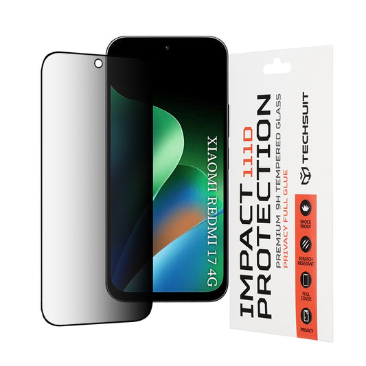Protector de pantalla Privacy Techsuit para Xiaomi Redmi 17 5G / 17 4G, Vidrio templado, Pegamento completo, 111D