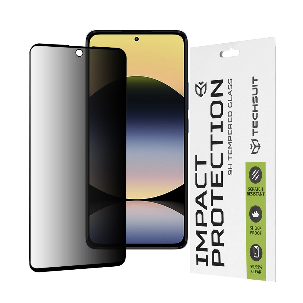 Privacy Techsuit Screen Protector for Xiaomi Redmi Note 14 4G (Regional) / Note 14 5G, Tempered Glass, Full Glue, 111D