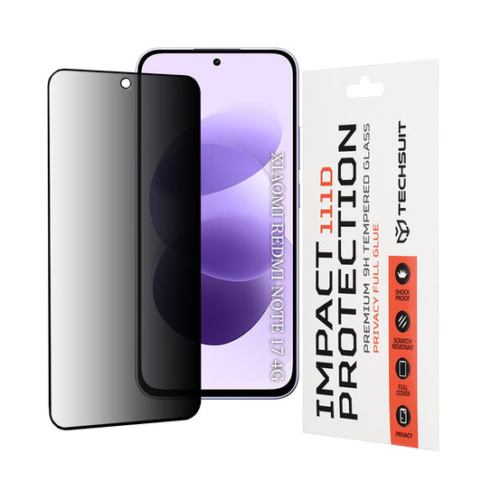 Protector de pantalla Privacy Techsuit para Xiaomi Redmi Note 17 4G / Note 17 5G, vidrio templado, adhesivo completo, 111D