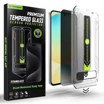 Protector de pantalla Privacy Techsuit TitanGlass CrystalHD para Samsung Galaxy S24 FE S721, Vidrio templado, Pegamento completo