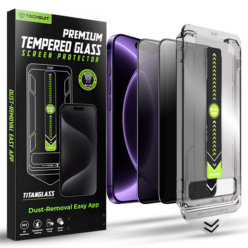 Protector de pantalla Privacy Techsuit TitanGlass para Apple iPhone 18 Pro, Vidrio Templado, Pegamento Completo, Set de 2 piezas