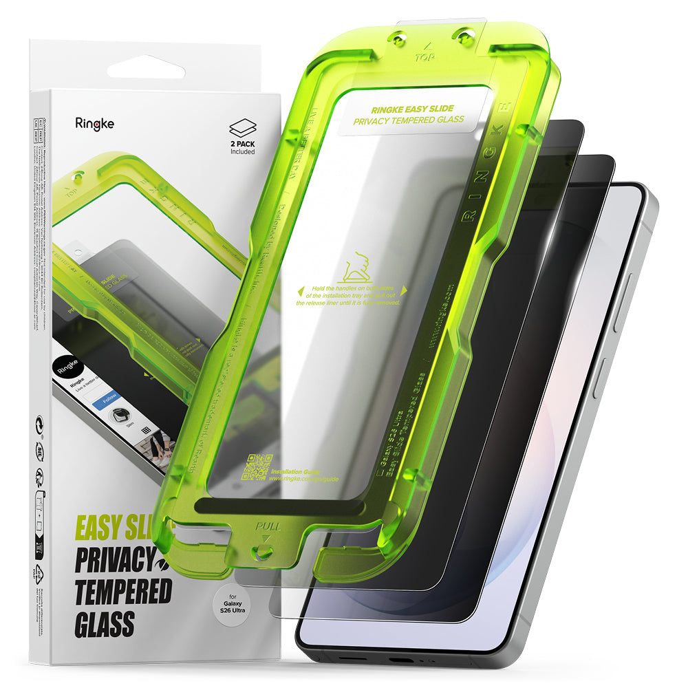 Protector de pantalla Ringke Easy Slide para Samsung Galaxy S26 Ultra, Cristal Templado, Adhesivo Completo, Set de 2 piezas, Negro.