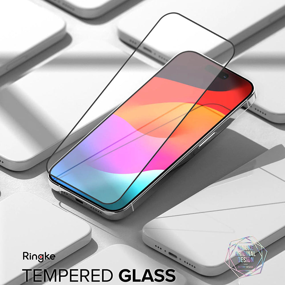 Protector de pantalla Ringke para Apple iPhone 15 Pro Max, vidrio templado, adhesivo completo, negro