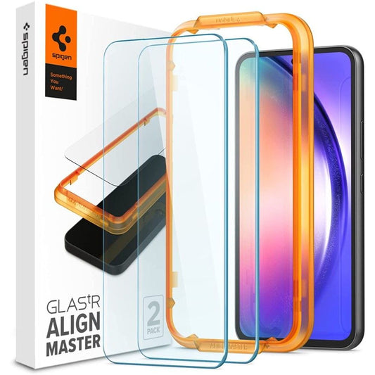 Protector de pantalla Spigen GlastR Align Master para Samsung Galaxy A54 A546, vidrio templado, adhesivo completo, set de 2 piezas AGL05966