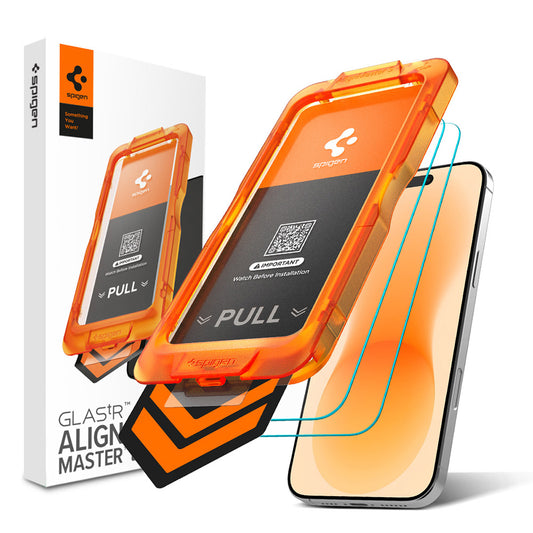 Protector de pantalla Spigen GlastR AlignMaster S para Apple iPhone 18 Pro Max / 17 Pro Max, vidrio templado, adhesivo completo, set de 2 piezas AGL10101