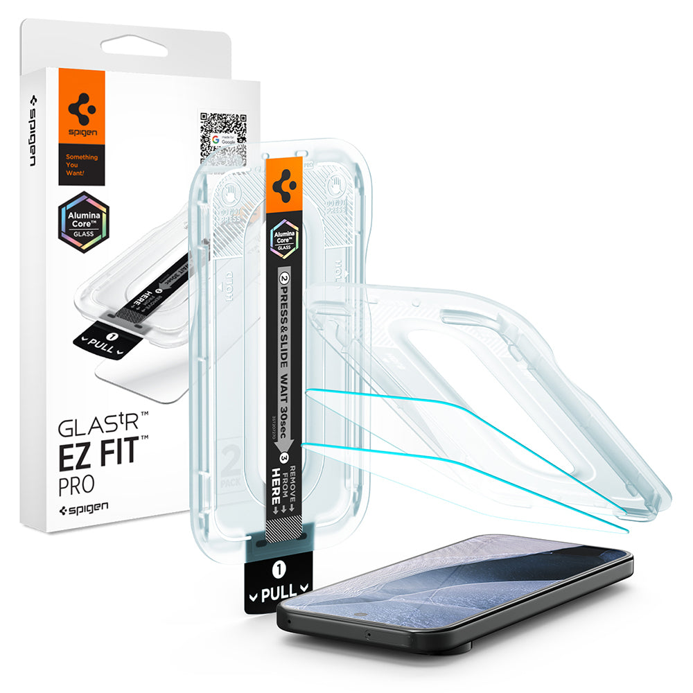 Protector de pantalla Spigen GlastR EZ FIT Pro para Google Pixel 11 Pro / 11, Vidrio templado, Pegamento completo, Set de 2 piezas AGL11480