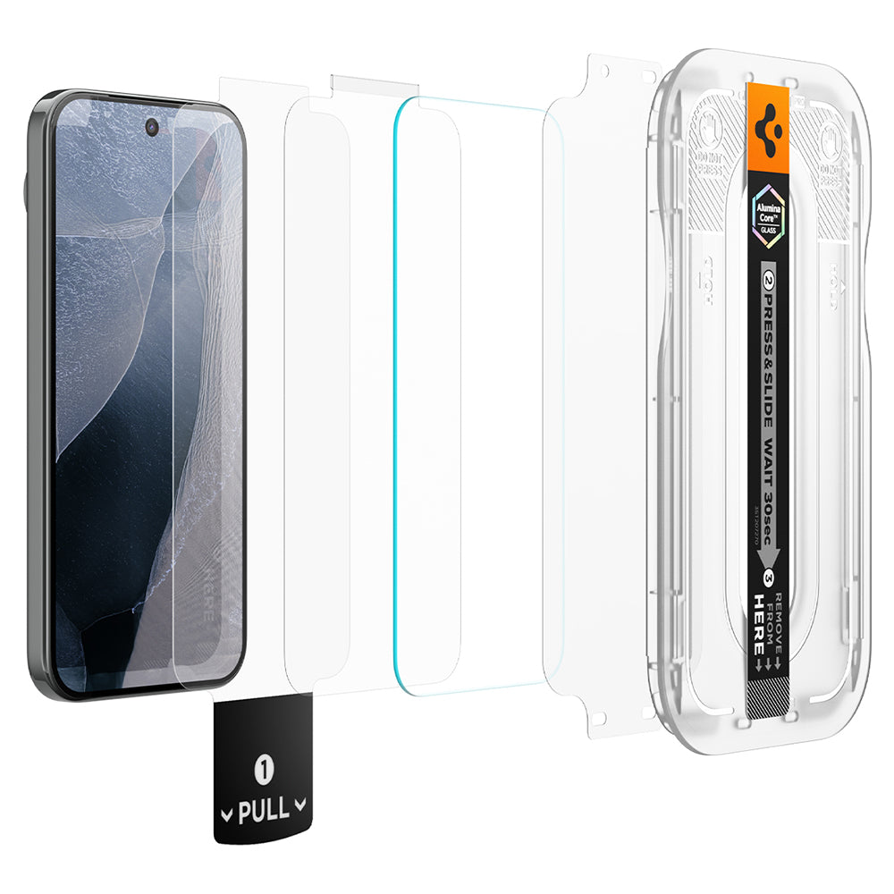 Protector de pantalla Spigen GlastR EZ FIT Pro para Google Pixel 11 Pro / 11, Vidrio templado, Pegamento completo, Set de 2 piezas AGL11480