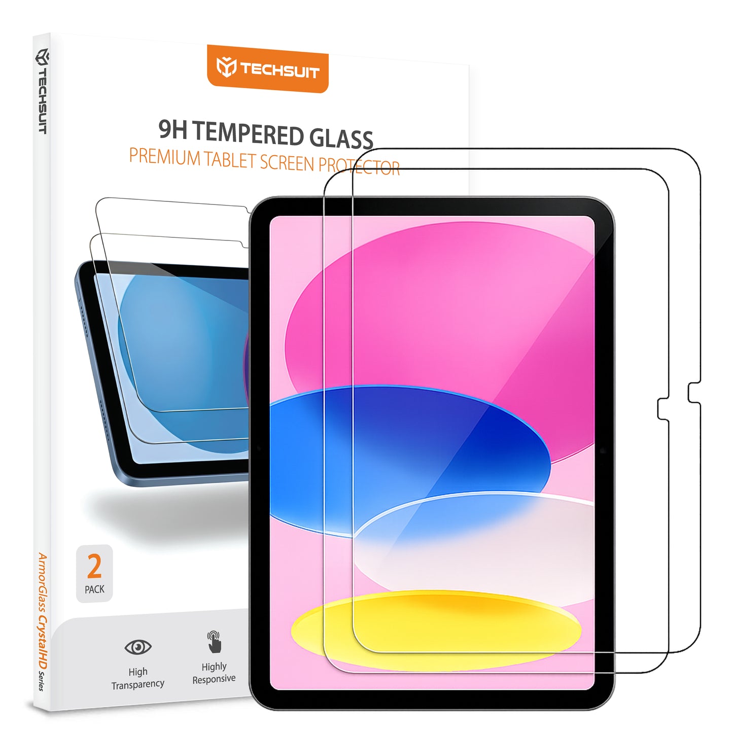 Techsuit ArmorGlass CrystalHD Screen Protector for Apple iPad (2025) / (2022), Tempered Glass, Full Glue, Set of 2 Pieces