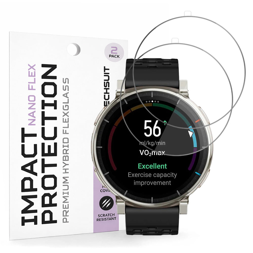 Funda protectora de pantalla Techsuit Nano Flex para Amazfit Active 3 Premium, Plástico, Set de 2 piezas, Negra