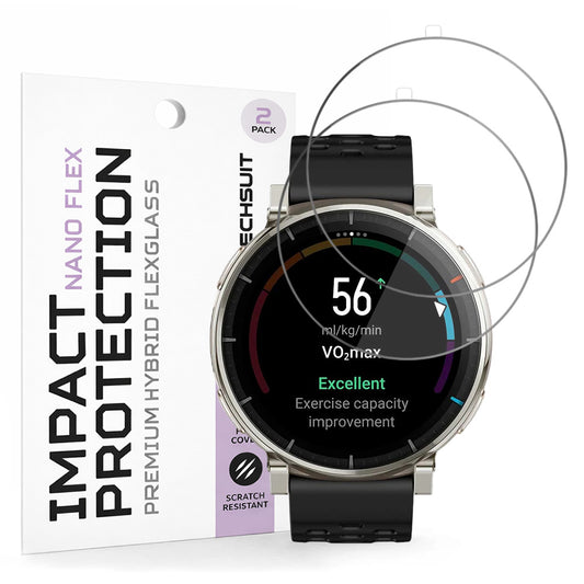 Funda protectora de pantalla Techsuit Nano Flex para Amazfit Active 3 Premium, Plástico, Set de 2 piezas, Negra