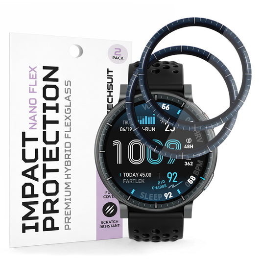 Protector de pantalla Techsuit Nano Flex para Amazfit Active Max, Plástico, Set de 2 piezas, Negro