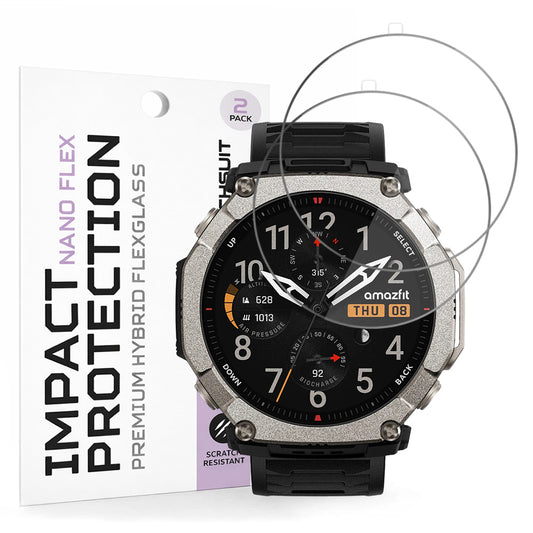 Funda protectora de pantalla Techsuit Nano Flex para Amazfit T-Rex Ultra 2, Plástico, Set de 2 piezas, Negra