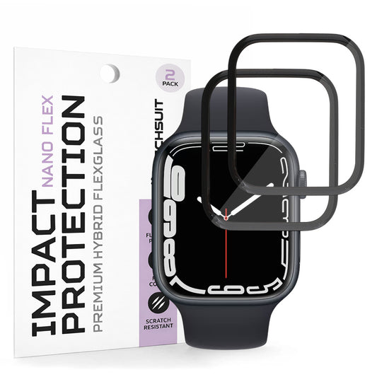 Protector de pantalla Techsuit Nano Flex para Apple Watch Series 9 / 8 / 7 41mm, Plástico, Set de 2 piezas, Negro