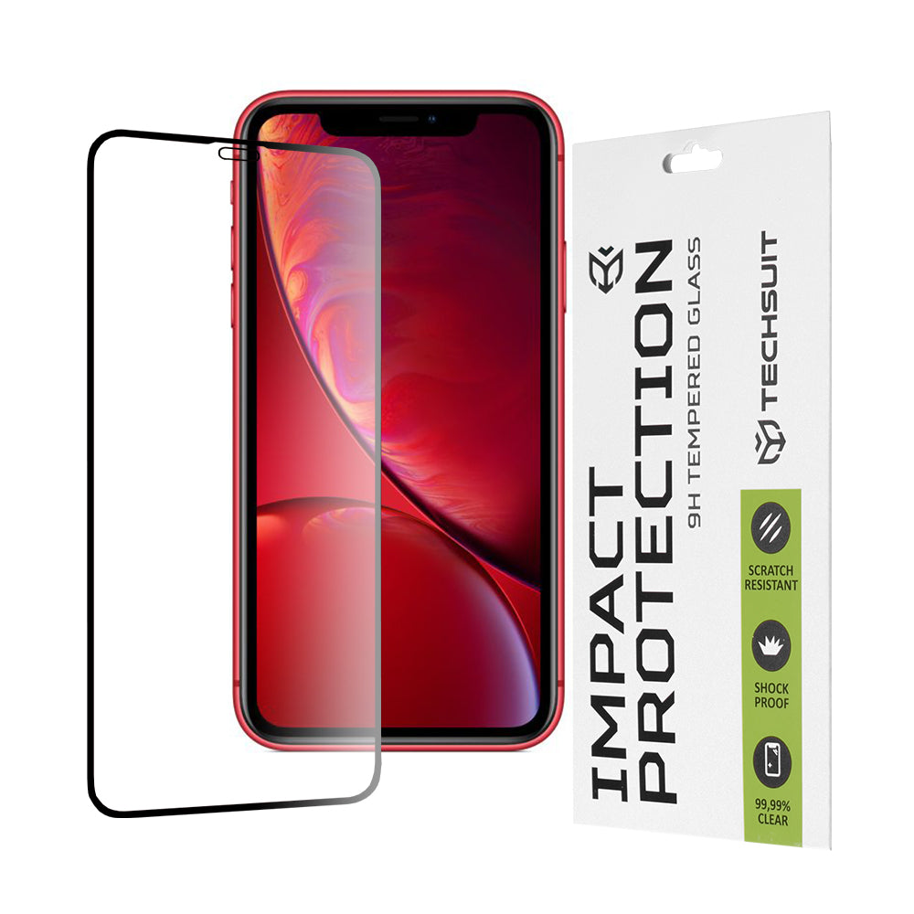 Protector de pantalla Techsuit para Apple iPhone 11 / XR, vidrio templado, adhesivo completo, 111D, negro